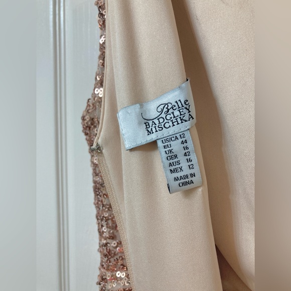 Badgley Mischka Rose Gold Sequins Floor Length Dress Gown 12 Pageant Prom Formal - Picture 2 of 13